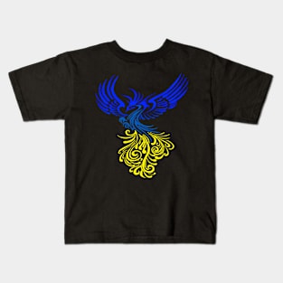 Blue Yellow Artistic Phoenix Illustration Kids T-Shirt